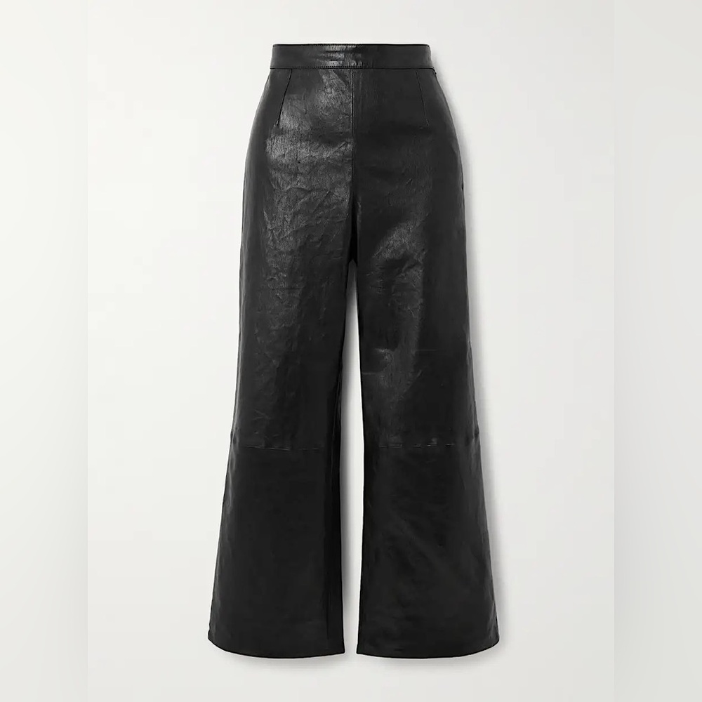 FRAME BLACK LEATHER CROPPED HIGH RISE WIDE LEG PANTS WHIMSIGOTH EDGY BIKER L